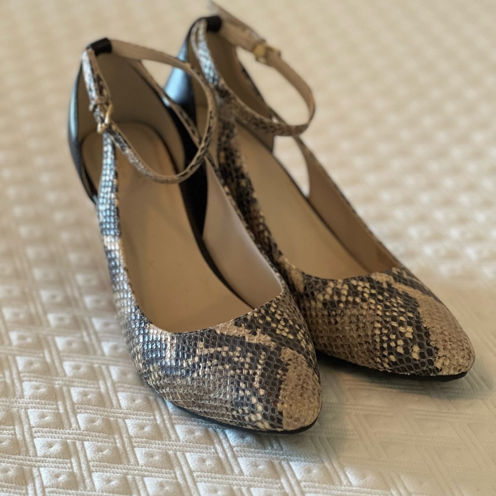 Cole Haan snakeskin cutout wedges, never worn, size 10